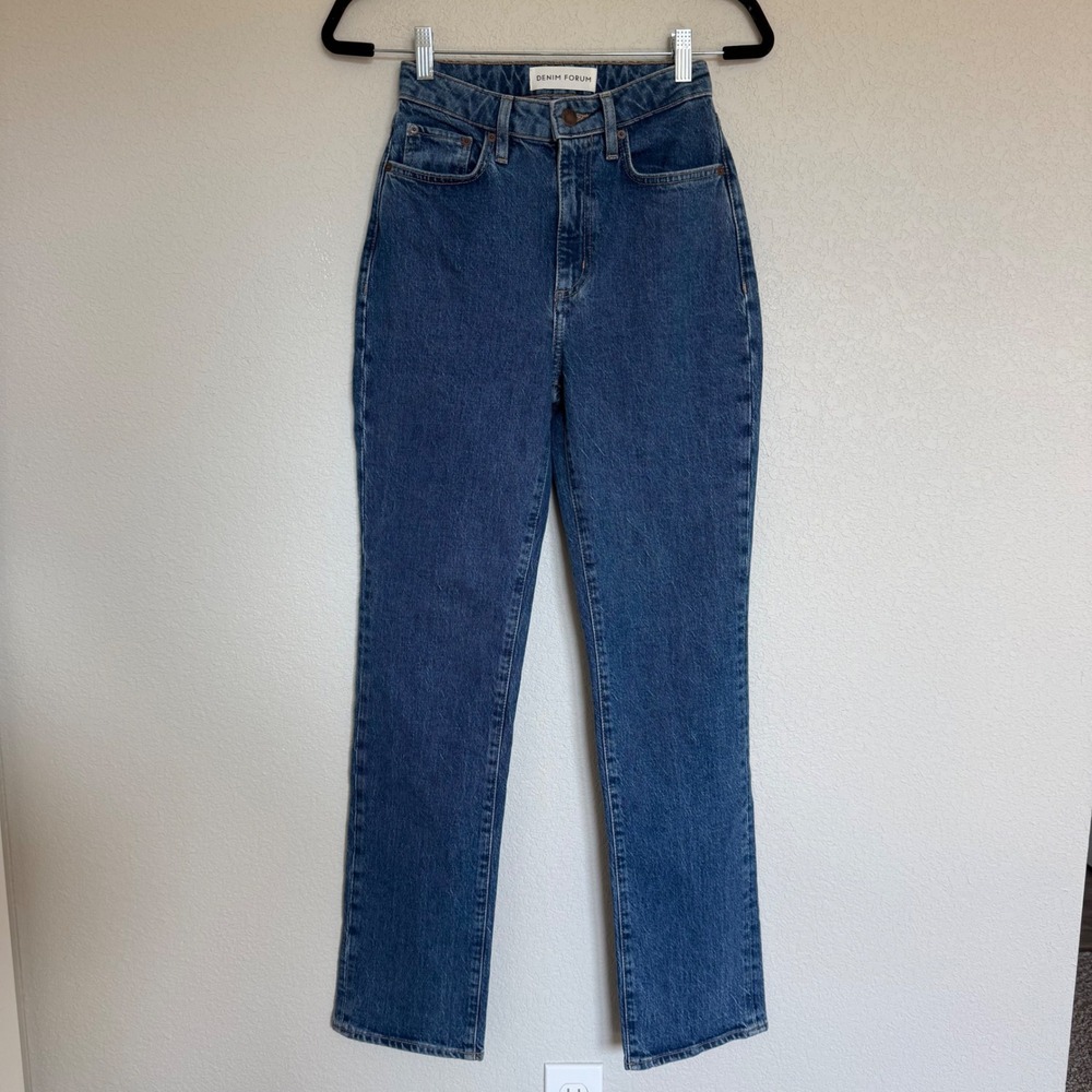 Denim Forum Aritzia Rowan High Rise Straight Jeans Blue 24 Classic Minimal